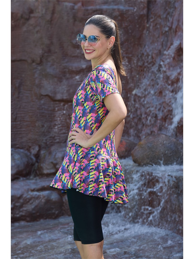 ROVARS Poly Jersy - Printed Swimming Costume for Women Frock Style [Half Sleeves - Without Pads]