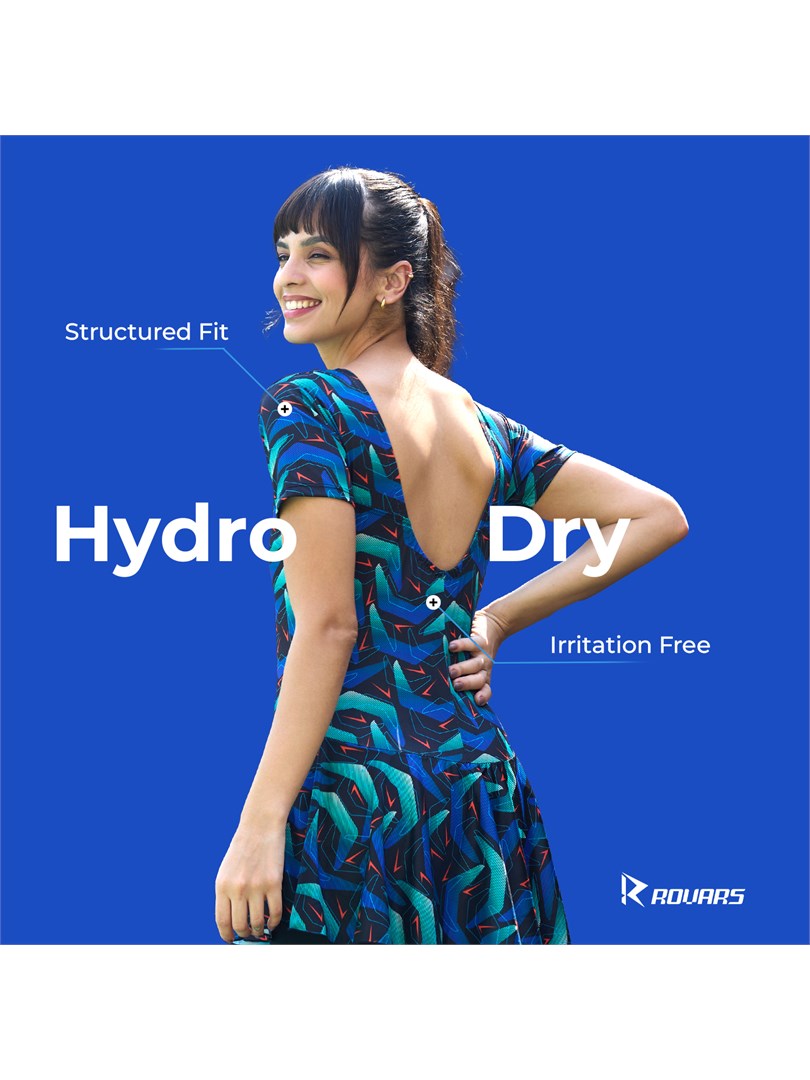 ROVARS Poly Jersy - Printed Swimming Costume for Women Frock Style [Half Sleeves - Without Pads]