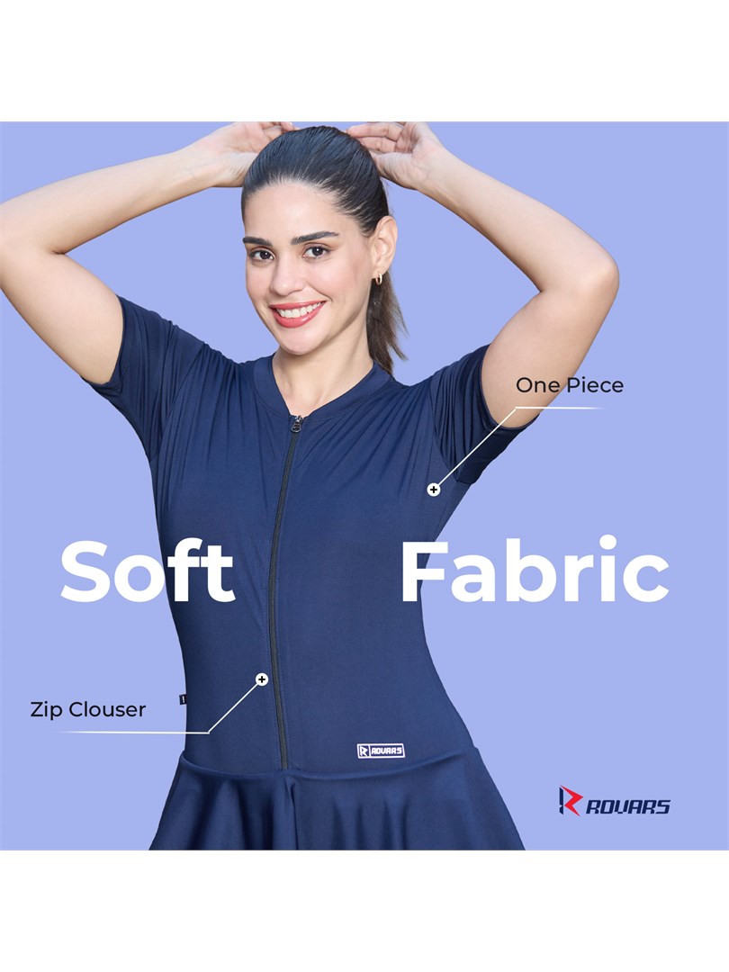 ROVARS Poly Spandex Women’s Frock Style with Front Zipper Swimming Costume