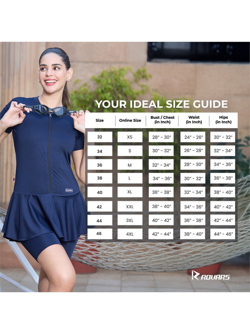 ROVARS Poly Spandex Women’s Frock Style with Front Zipper Swimming Costume