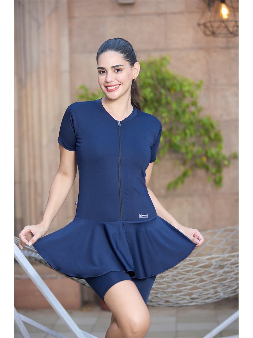 ROVARS Poly Spandex Women’s Frock Style with Front Zipper Swimming Costume