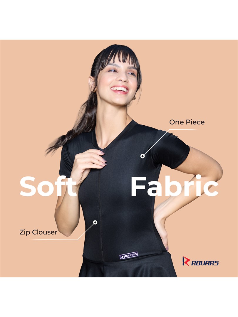 ROVARS Poly Spandex Women’s Frock Style with Front Zipper Swimming Costume