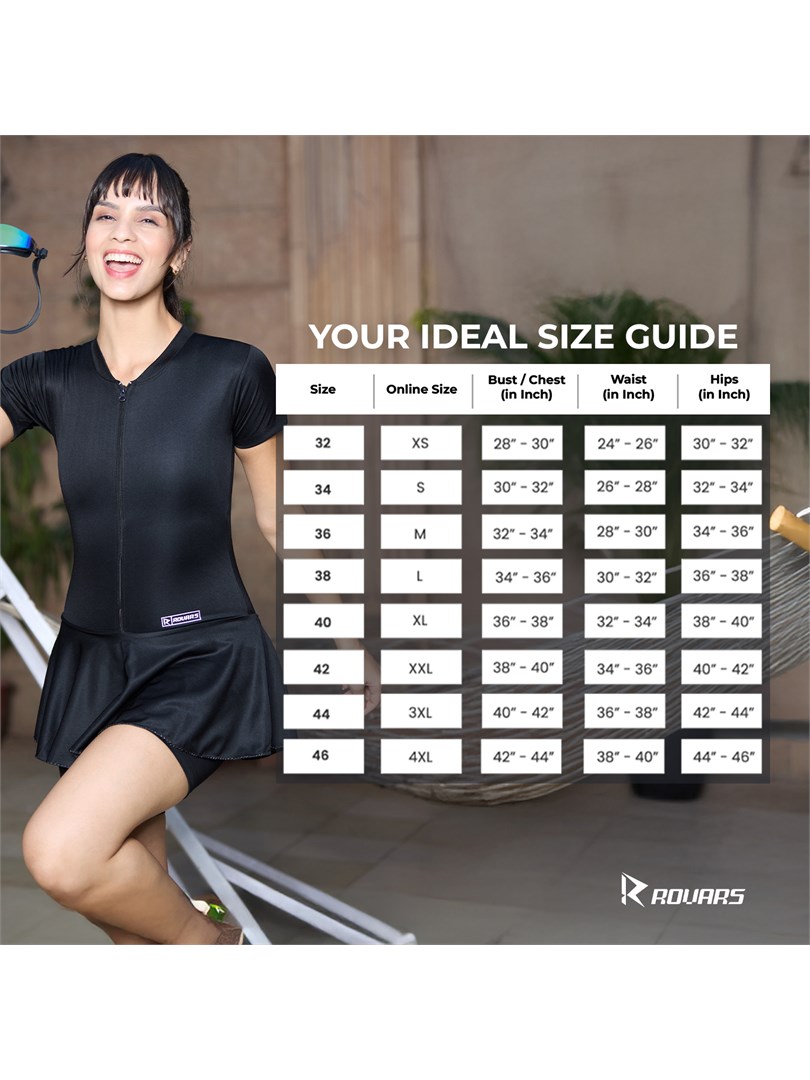 ROVARS Poly Spandex Women’s Frock Style with Front Zipper Swimming Costume