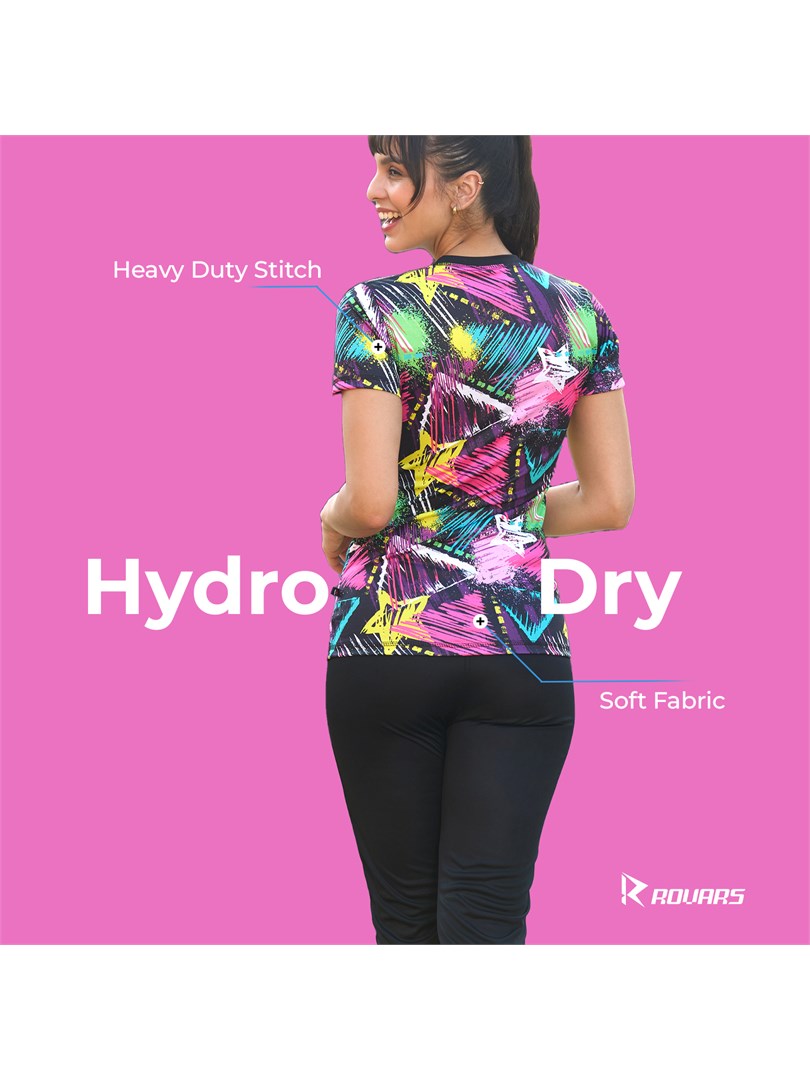 Rovars Poly Jersey Two Piece Women Swimwear Printed Swim Top with Plain Legging