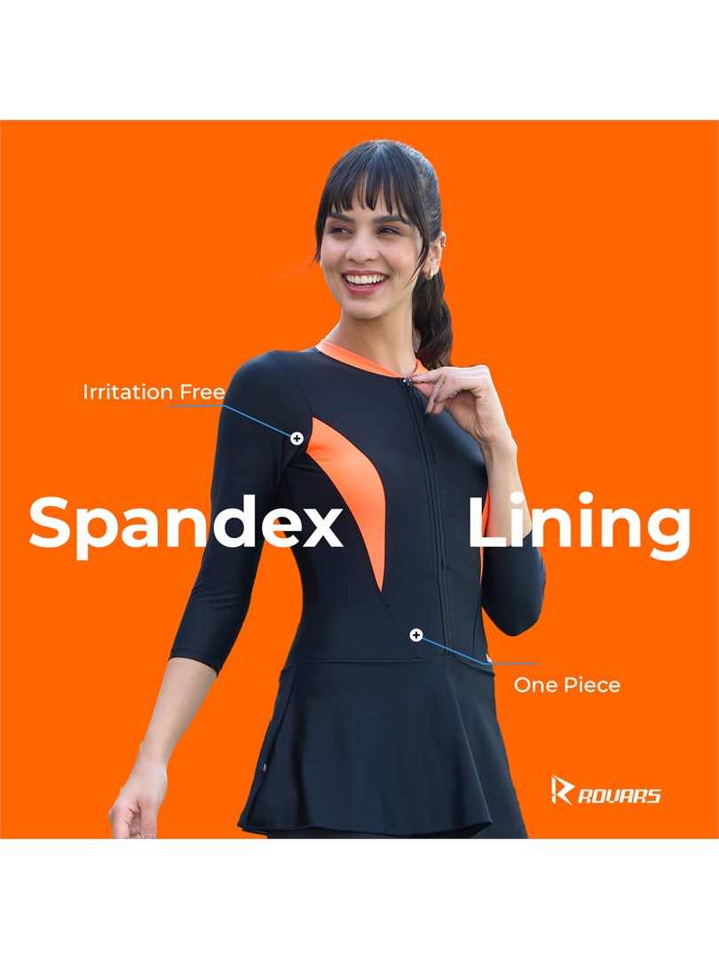 Women’s Swimming Costume with Removable Chest Pads I Frock Style with Front Zipper