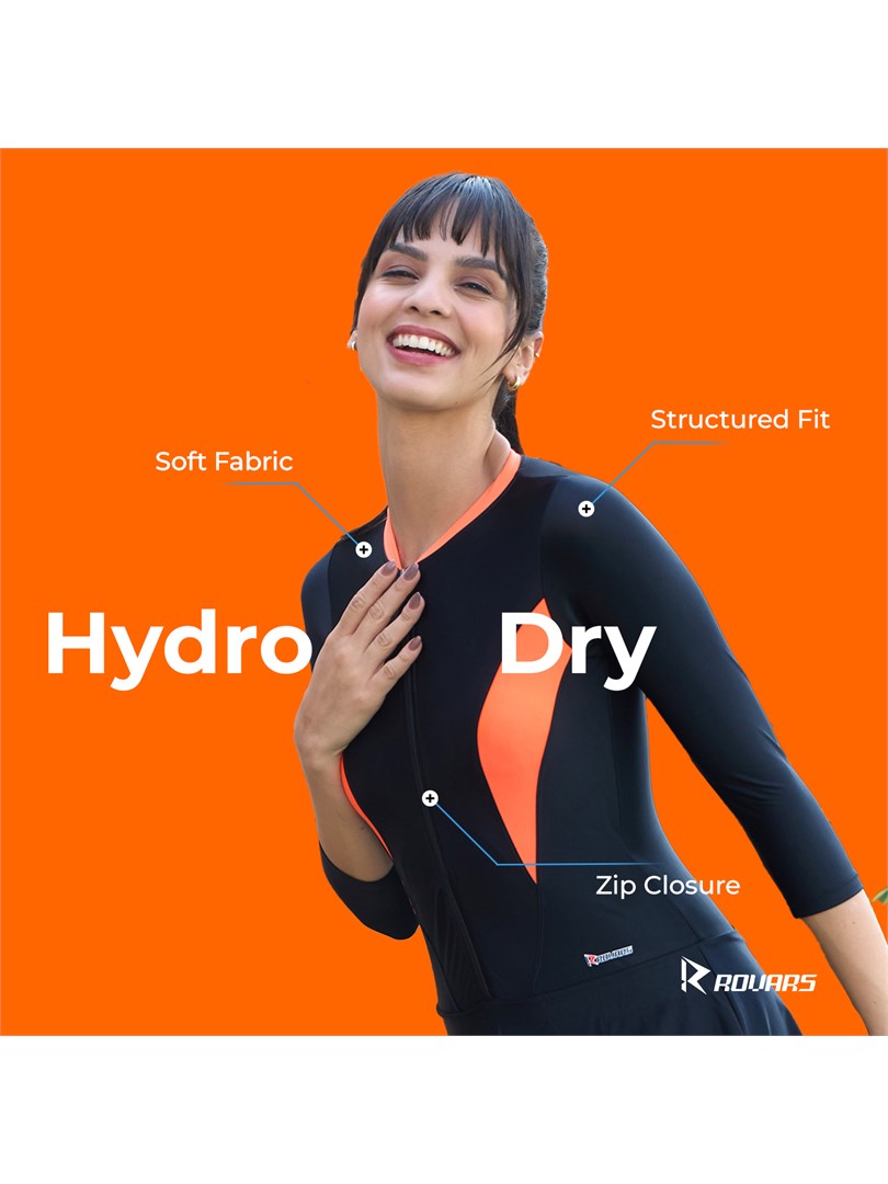 Women’s Swimming Costume with Removable Chest Pads I Frock Style with Front Zipper