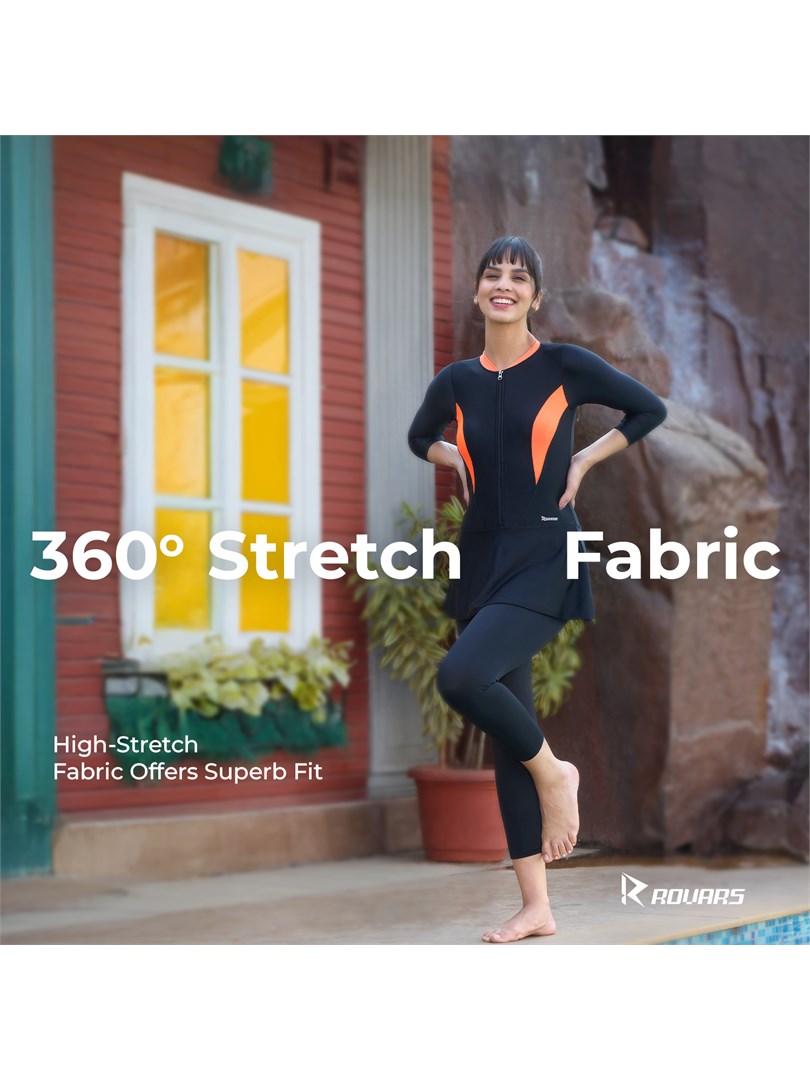 Women’s Swimming Costume with Removable Chest Pads I Frock Style with Front Zipper