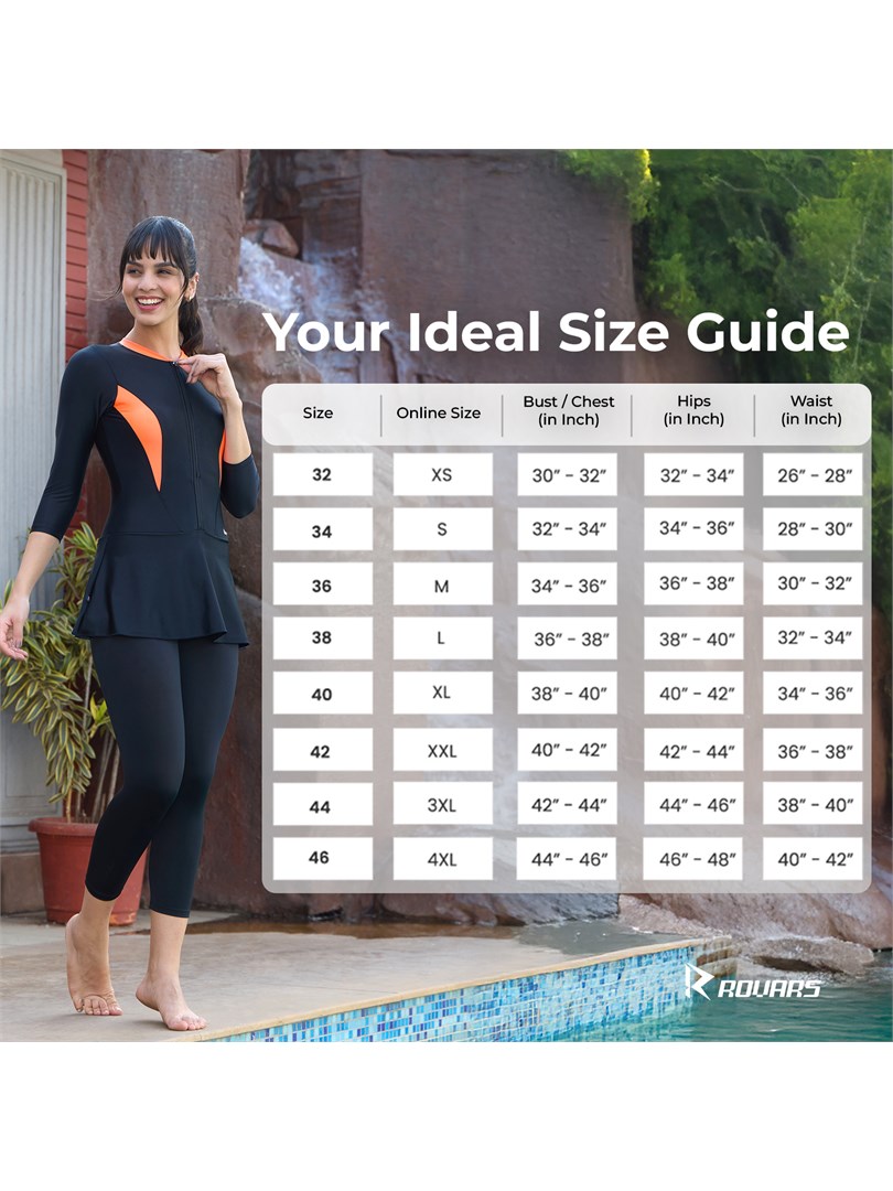 Women’s Swimming Costume with Removable Chest Pads I Frock Style with Front Zipper