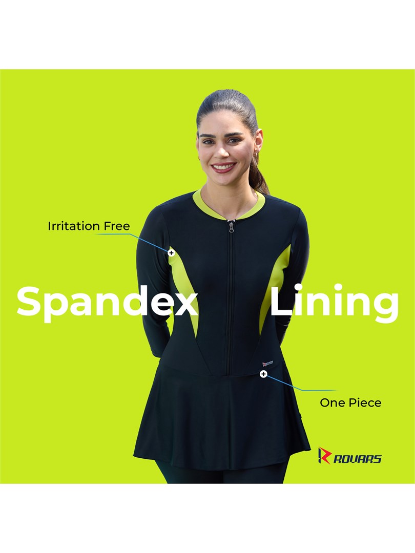 Women’s Swimming Costume with Removable Chest Pads I Frock Style with Front Zipper