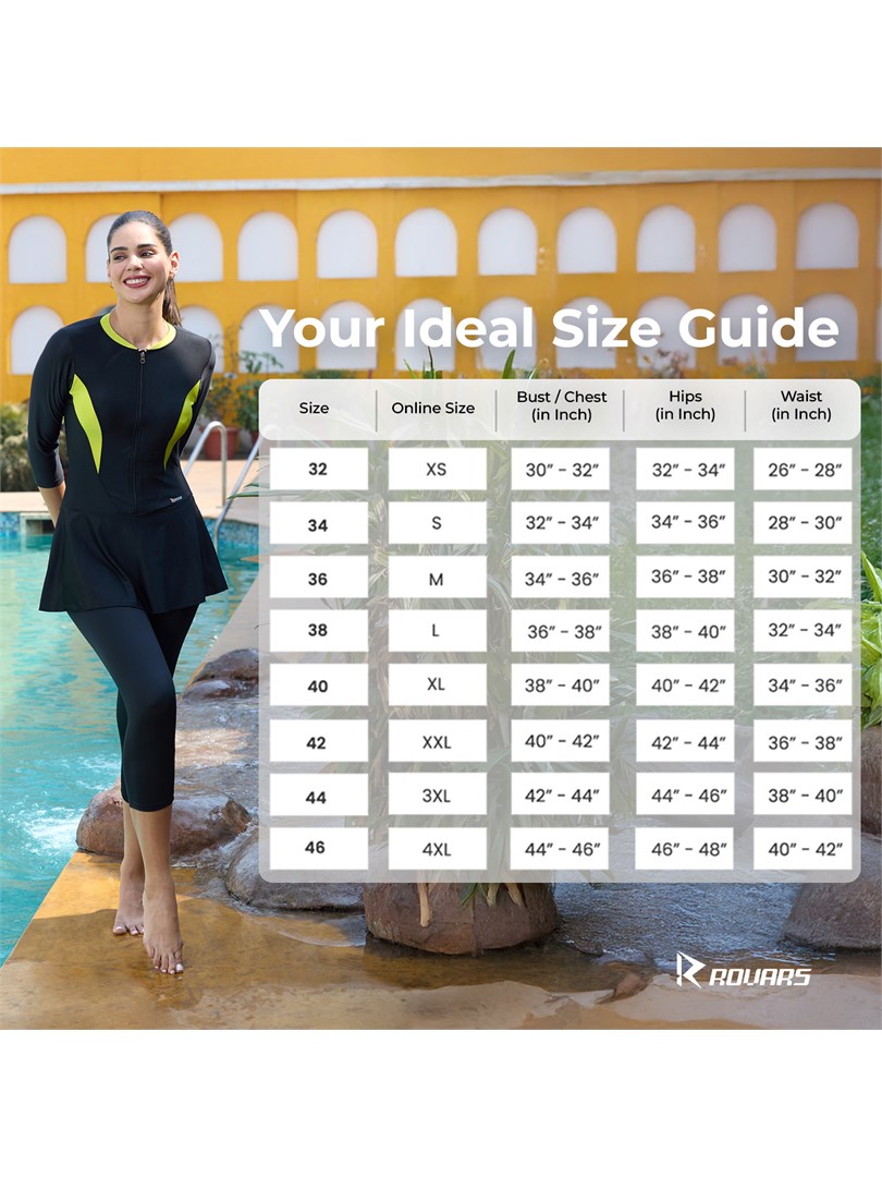 Women’s Swimming Costume with Removable Chest Pads I Frock Style with Front Zipper