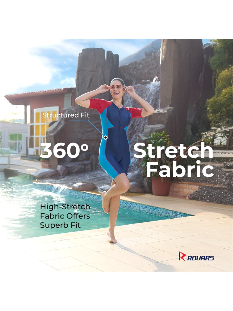 Women's Poly Spandex Knee Suit One Piece Swimming Costume with Pads