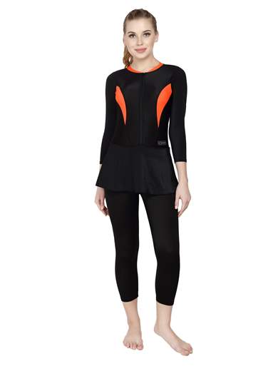 Women’s Swimming Costume with Removable Chest Pads I Frock Style with Front Zipper