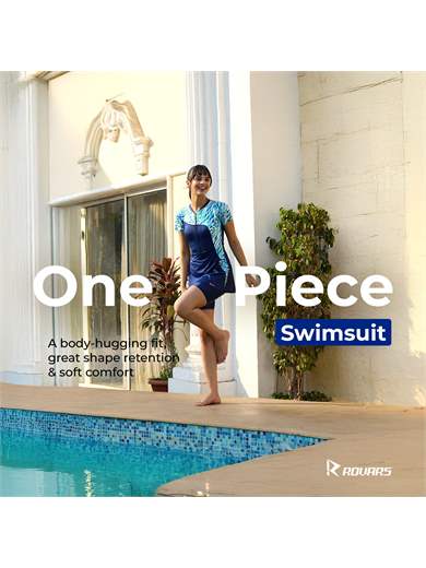 Spandex One Piece Swimming Costume for Women I Removable Pads I Half Sleeves I Half Length