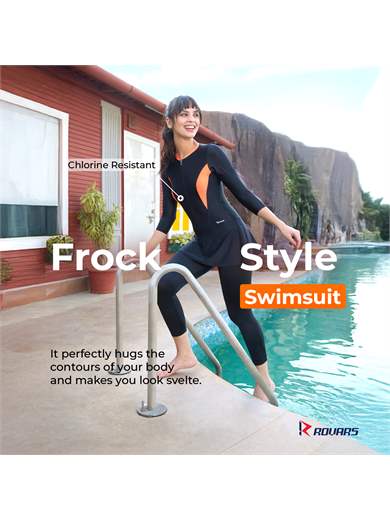 Women’s Swimming Costume with Removable Chest Pads I Frock Style with Front Zipper